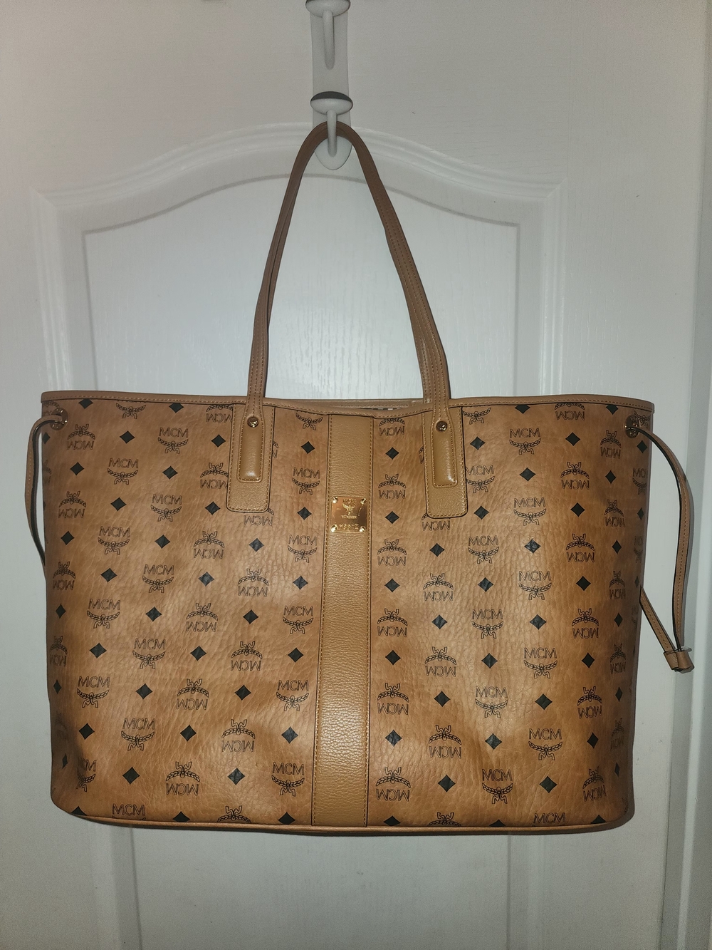 MCM Tan Visetos Large Logo Tote Bag